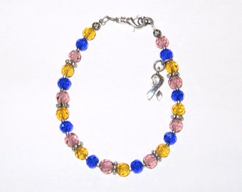 BLADDER Cancer Awareness Bracelet, Navy Blue, Honey Gold, Purple Glass, Donations to Cancer Research