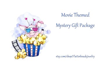 Movie Themed Mystery Package, Mixed Items, Unbranded, Earrings, Necklaces, Key Chains, Gift Tags, Note Cards, Birthdays, Christmas Gifts