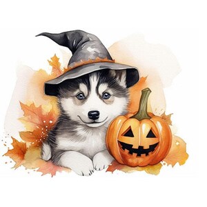 Watercolor Halloween Cute Dogs Gift Tags Set #01, Party Gift Tags with Ribbons, Halloween Parties, October Birthdays, Boxed Sets of 10+