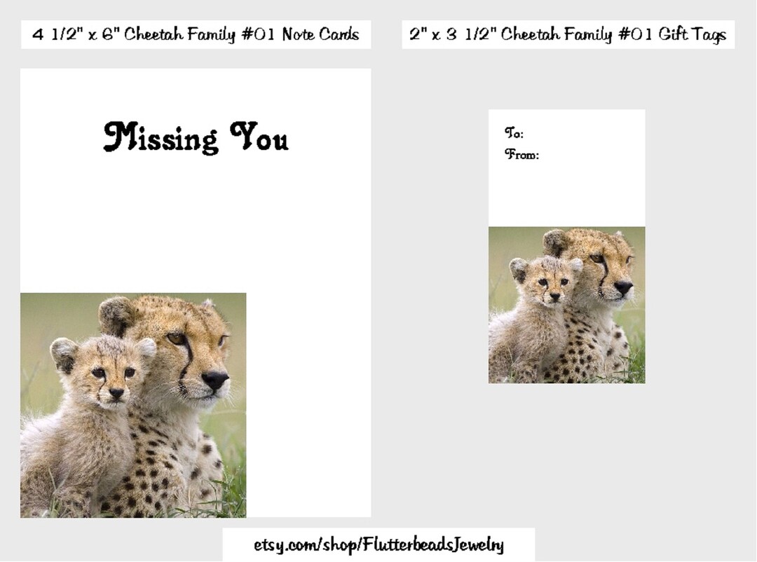 Cheetah Family Set 01 Flat Note Cards, Gift Tags, 4 1/2 Prints ...