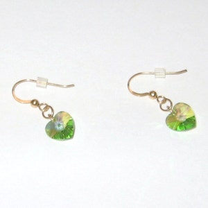 Peridot Swarovski Crystal Heart Dangle Earrings with Gold Filled Ear Wires, August Birthstone, Gift Box Included image 4