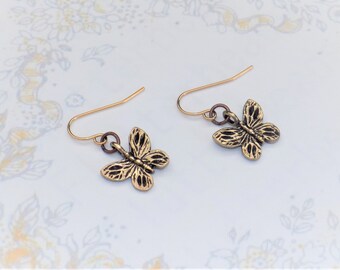 Antique Gold Pewter Butterfly Charm Earrings, Birthdays, Christmas, Easter, Mother's Day, Gift Box