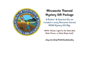 Minnesota Themed Mystery Package, Mixed Items, Necklaces, Key Chains, Plushies, Note Cards, Figurines, Essential Oils, Tote Bags, Gifts