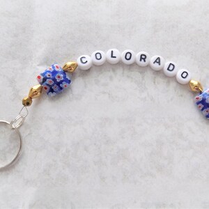 COLORADO Memory Wire Key Chain, State Key Chain, Millefiori Glass Beads, Key Ring, Mother&#39;s Day, Birthdays, Christmas, Gift Box Included