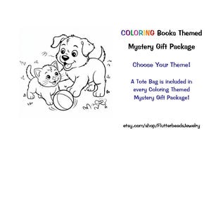 Themed Coloring Books Mystery Packages, Over 30 Themes, Surprises, Black Comb Binding, Tote Bags