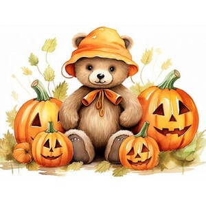Watercolor Halloween Bears Gift Tags Set #02, Party Gift Tags with Ribbons, Halloween Parties, October Birthdays, Boxed Sets of 10 or more