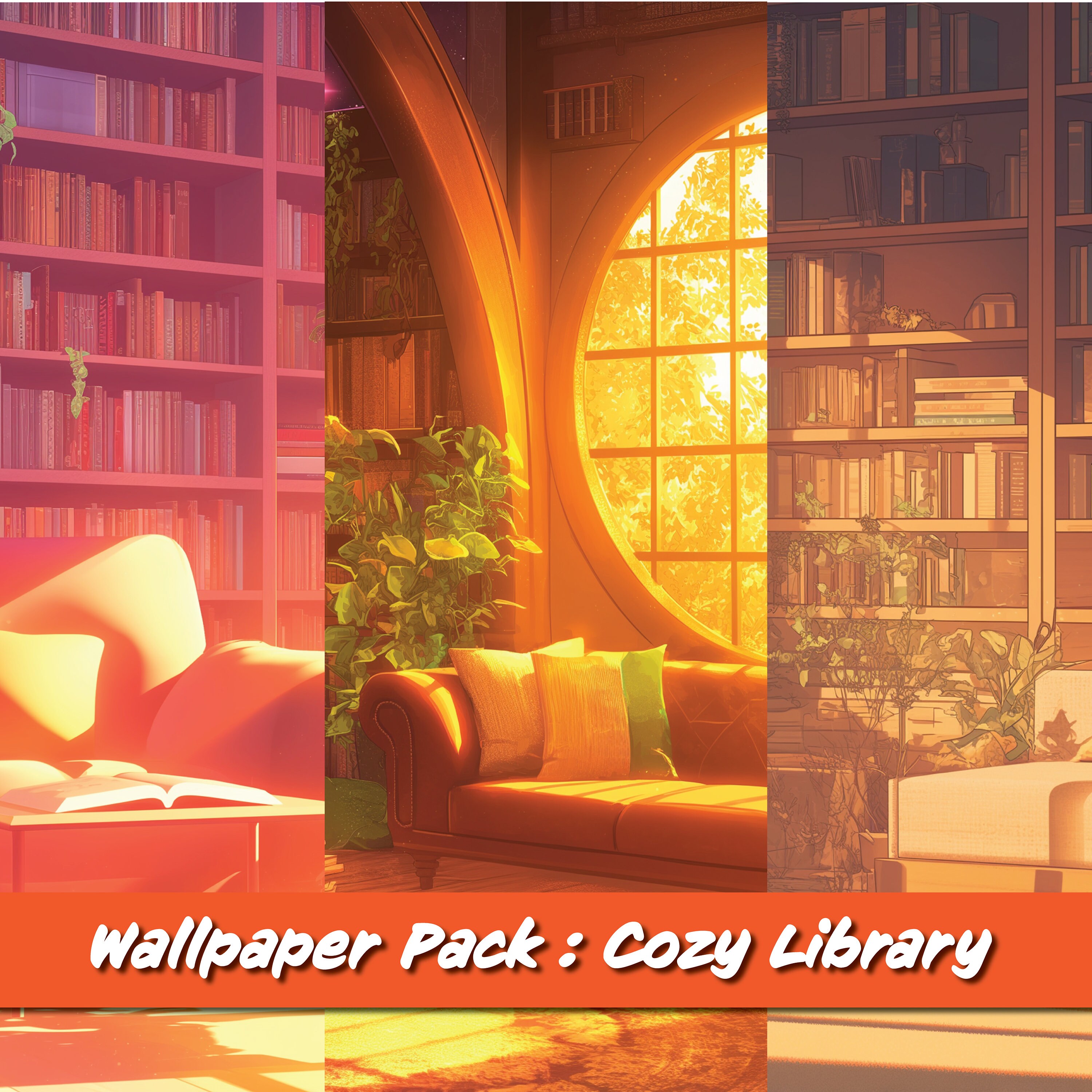Snuggly Fall Library Computer Background Cozy Library Computer Wallpaper Pack, Lofi Aesthetic, Warm Cozy Vibes ...