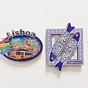 Juego de 2 imanes para nevera de Portugal: un colorido recuerdo con arte y letras portuguesas | Regalo de Portugal para amigos o familiares