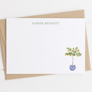 Personalized Note Cards, Set, Stationery, Flat Note Cards, Lemon Tree, Lemons, Chinoiserie