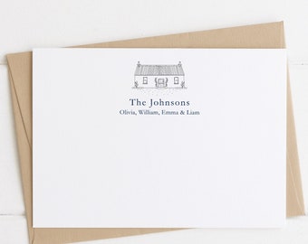 Personalized Family Note Cards, Family Stationery, Illustrated House Cards, Personalized Note Cards