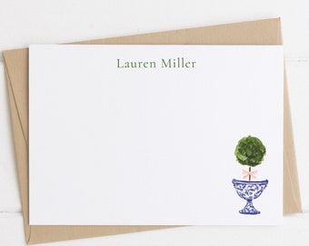 Topiary Note Cards, Personalized Note Cards, Chinoiserie Note Card, Topiaries