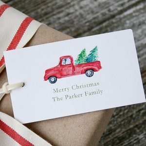 Christmas Gift Tags, Personalized Christmas Tags, Red Truck with Tree Tags, Truck with Tree