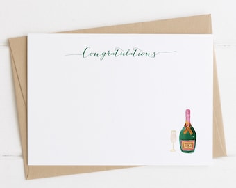 Congratulations Note Card, Set, Champagne Bottle and Glass, Celebration Cards