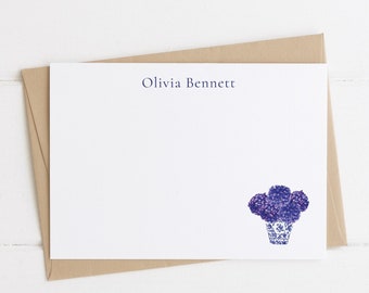 Hydrangea Note Cards, Blue Hydrangeas, Personalized Note Cards, Chinoiserie Note Card, Floral Note Cards