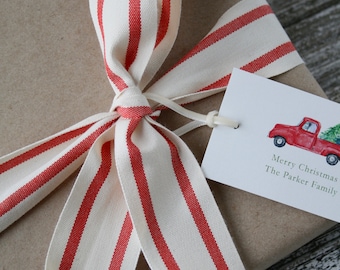 Red Striped Cotton Ribbon: 1.5 inch Christmas Ticking Ribbon