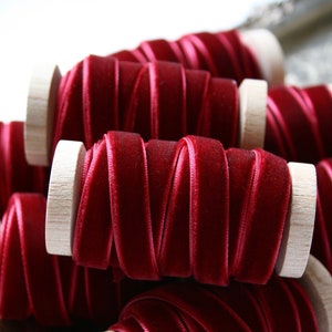Burgundy Velvet Ribbon: Wine Crimson Ribbon, 3/8" • 1/2" • 1"