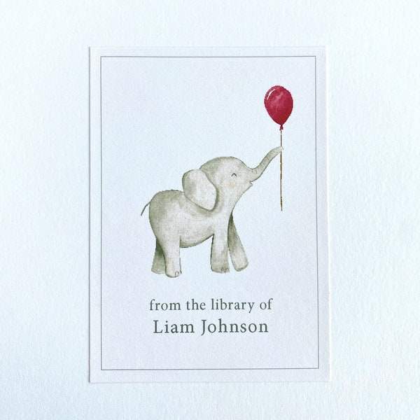 child's book label, bookplate, personalized child's bookplate, bookplate for child, personalized bookplates, baby elephant, elephant