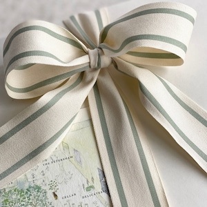 Light Sage Striped Ribbon, 1.5 inch, Cotton Striped Ribbon, Dusty Sage Striped Ribbon, Double Striped Cotton Ribbon, Green Striped Ribbon