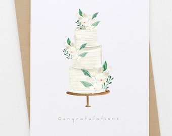 Wedding Card, Congratulations Card, Watercolor, Cake Stand, Wedding Congratulations, Anniversary Card, Cake on Stand, Tiered Cake