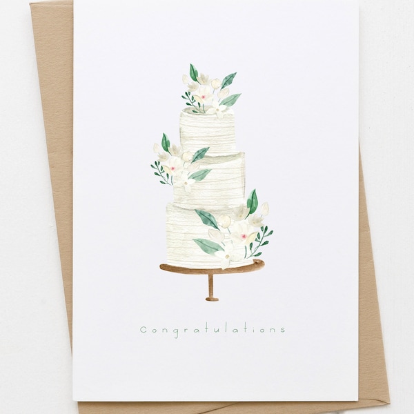 Wedding Card, Congratulations Card, Watercolor, Cake Stand, Wedding Congratulations, Anniversary Card, Cake on Stand, Tiered Cake