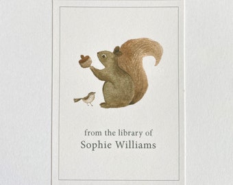 child's book label, bookplate, personalized child's bookplate, bookplate for child, personalized bookplates, squirrel, baby animals