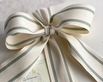 Light Sage Striped Ribbon, 1.5 inch, Cotton Striped Ribbon, Dusty Sage Striped Ribbon, Double Striped Cotton Ribbon, Green Striped Ribbon