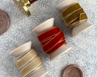 Autumn Velvet Ribbon Styling Kit, 3 colors, Velvet Ribbon Spools, Flat Lay Props