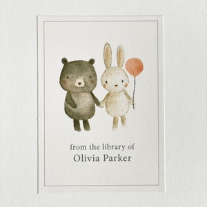 personalized child's bookplates, bookplates for child, personalized bookplates, kid's bookplate, children's bookplates, bunny, bear image 1