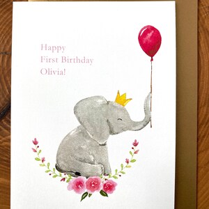 Personalized Birthday Card, First Birthday Card, Girl's Birthday Card, Child's Birthday Card, Baby Elephant, Happy Birthday Card image 7