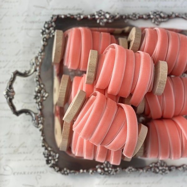 Pink Coral Velvet Ribbon, 3/8", Coral Pink Velvet Ribbon