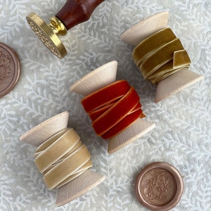 Autumn Velvet Ribbon Styling Kit: Gold, Copper & Sand Spools, Flat Lay Palette