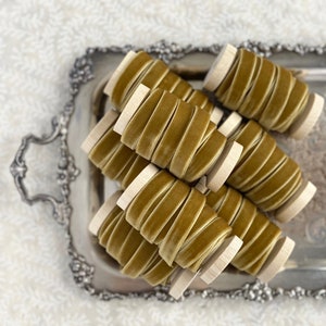 Antique Gold Velvet Ribbon, 3/8&quot; •  1/2&quot; •  1&quot; , Vintage Gold Velvet Ribbon, Aged Mustard Gold Velvet Ribbon