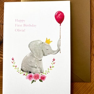 Personalized Birthday Card, First Birthday Card, Girl's Birthday Card, Child's Birthday Card, Baby Elephant, Happy Birthday Card image 6