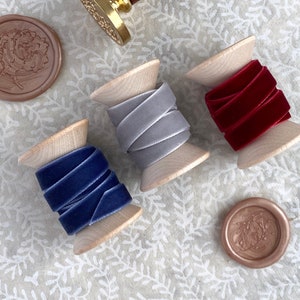 French Velvet Ribbon Spool Set: Slate Blue, Grey, Burgundy