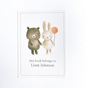 personalized child's bookplates, bookplates for child, personalized bookplates, kid's bookplate, children's bookplates, bunny, bear image 2