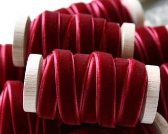 Burgundy Velvet Ribbon: Wine Crimson Ribbon, 3/8" • 1/2" • 1"