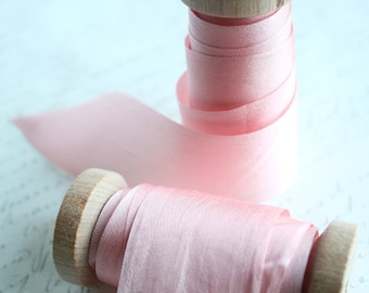 Blush Silk Ribbon Spool, Hand Dyed Silk Ribbon, Pink Silk Ribbon, 1.25" Wide Silk Ribbon, Wide Silk Ribbon