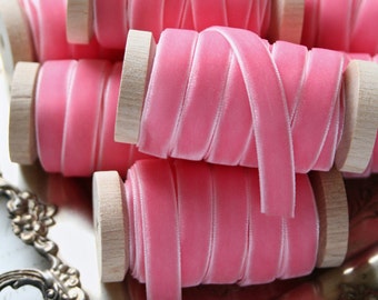 Pink Velvet Ribbon, 3/8", 1/2" Bright Pink Velvet Ribbon, Pink Ribbon, Pink Wedding