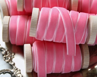 Bright Pink Velvet Ribbon: 3/8" or 1/2" Width