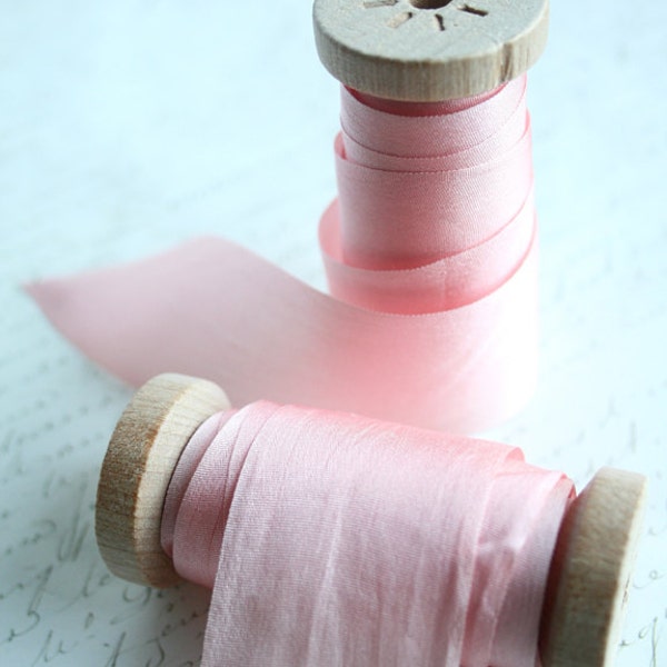 Blush Silk Ribbon Spool, Hand Dyed Silk Ribbon, Pink Silk Ribbon, 1.25" Wide Silk Ribbon, Wide Silk Ribbon