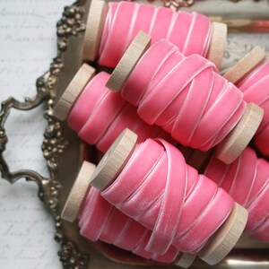 Pink Velvet Ribbon, 3/8, 1/2 Bright Pink Velvet Ribbon, Pink Ribbon, Pink Wedding image 4