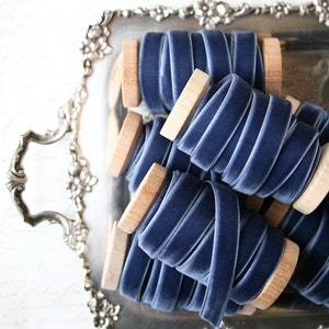 Slate Blue Velvet Ribbon Spool: 3/8&quot; or 1/2&quot; Width