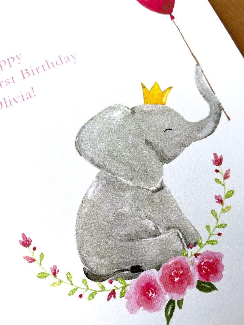 Personalized Birthday Card, First Birthday Card, Girl's Birthday Card, Child's Birthday Card, Baby Elephant, Happy Birthday Card image 5