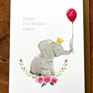 Personalized Birthday Card, First Birthday Card, Girl's Birthday Card, Child's Birthday Card, Baby Elephant, Happy Birthday Card image 3