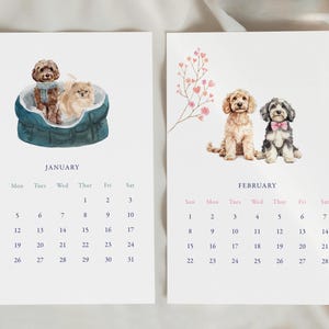 2026 Dog Calendar, Assorted Dogs, Desk Calendar Gold Stand, Watercolor, Seasonal Calendar, Dog Breed Calendar