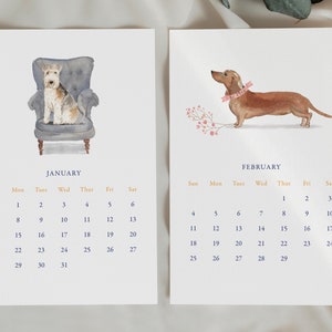 2024 Dog Calendar, Assorted Dogs, Desk Calendar Gold Stand, Watercolor, Seasonal Calendar, Dog Breed Calendar