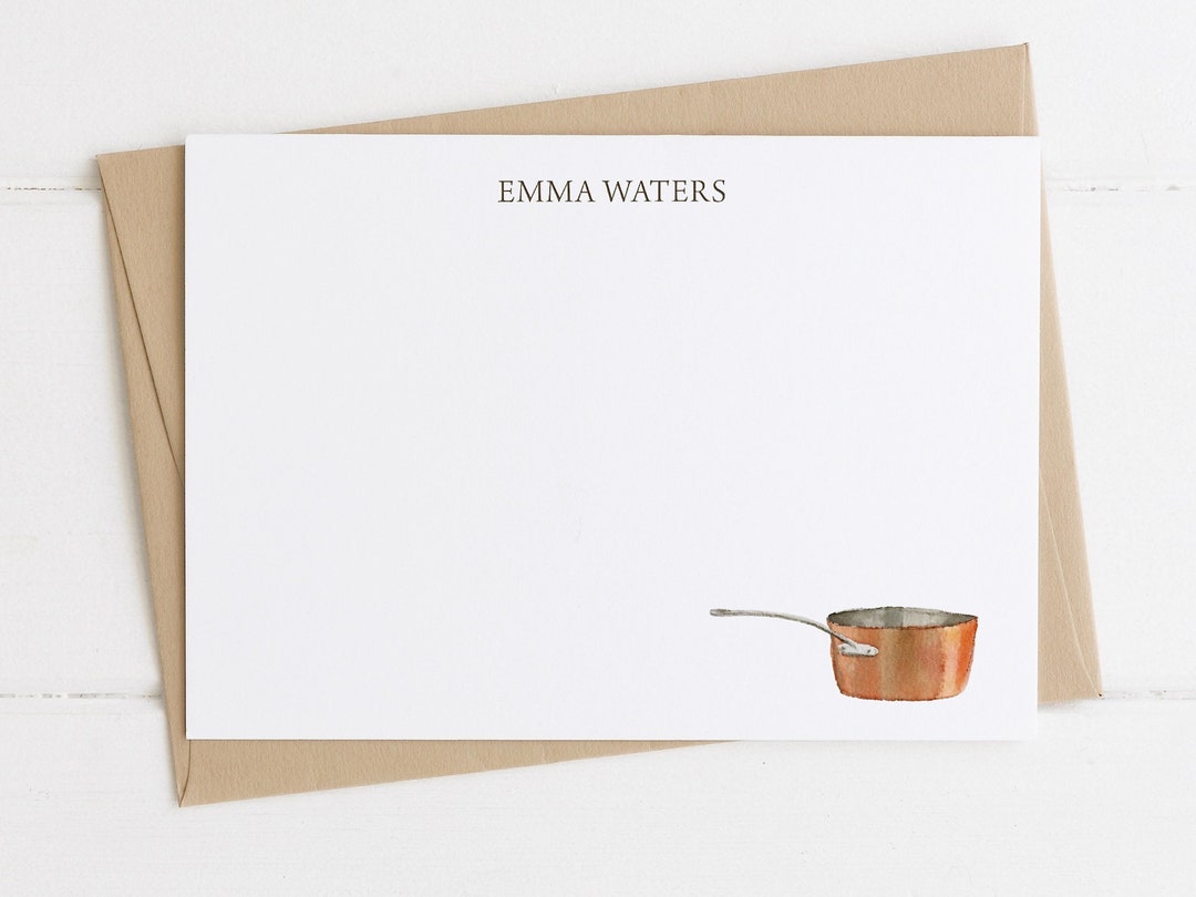 Pot Note Personalized Copper Pot Note Cards: Watercolor Kitchen Stationery ...