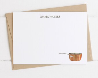 Copper Pot Note Cards, Stationery for a Baker, Personalized Note Cards, Flat Note Cards, Kitchen Cards, Gift for Baker