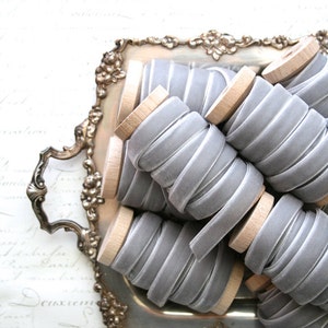 Gray Velvet Ribbon, 3/8" • 1/2" • 7/8",• 1", Grey Velvet Ribbon, Velvet Ribbon Spool