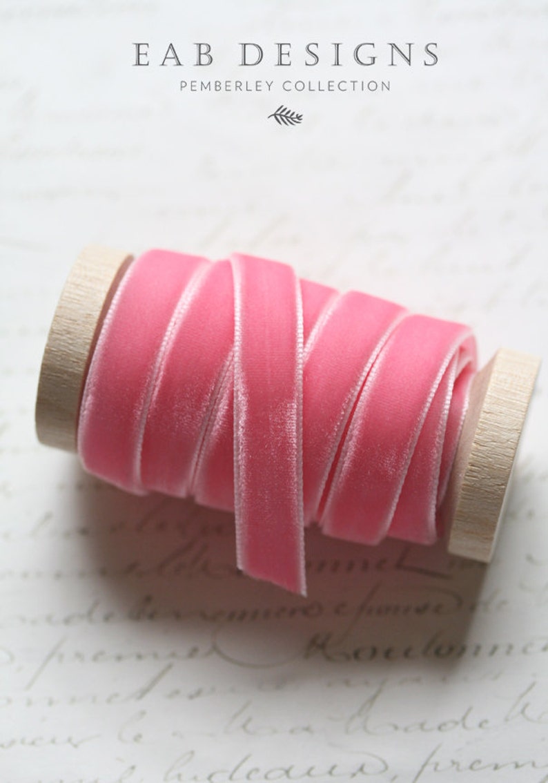 Pink Velvet Ribbon, 3/8, 1/2 Bright Pink Velvet Ribbon, Pink Ribbon, Pink Wedding image 5